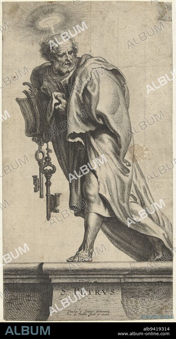 Apostle Peter with keys and book S. Petrvs title on object Christ and Mary and Saints series title print maker Pieter de Bailliu I mentioned on object intermed Album alb9419314