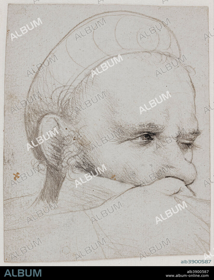 HANS HOLBEIN THE ELDER. The head of a crossbowman taking aim. Date/Period: From 1514 until 1515. Drawing. Silverpoint on greyish prepared paper, reinforced with the brush, black ink and white bodycolour. The preparation scraped away in the eye to strengthen the impresion of the white of the eye.1 1/Anne-Dorthe Rogild's conservation report of January 1988. Archives of the Conservation Department at the Statens Museum for Kunst. Height: 120 mm (4.72 in); Width: 96 mm (3.77 in).