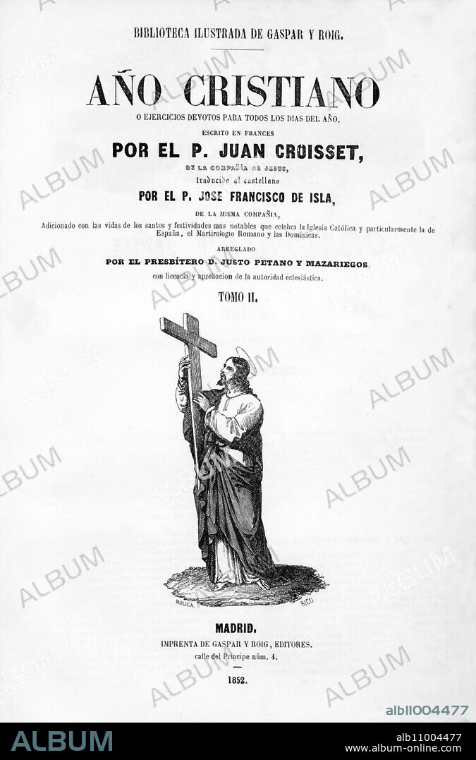 Portada del libro Año cristiano escrito por el padre Juan Croisset, jesuíta francés. Editado en Madrid, año 1852.
