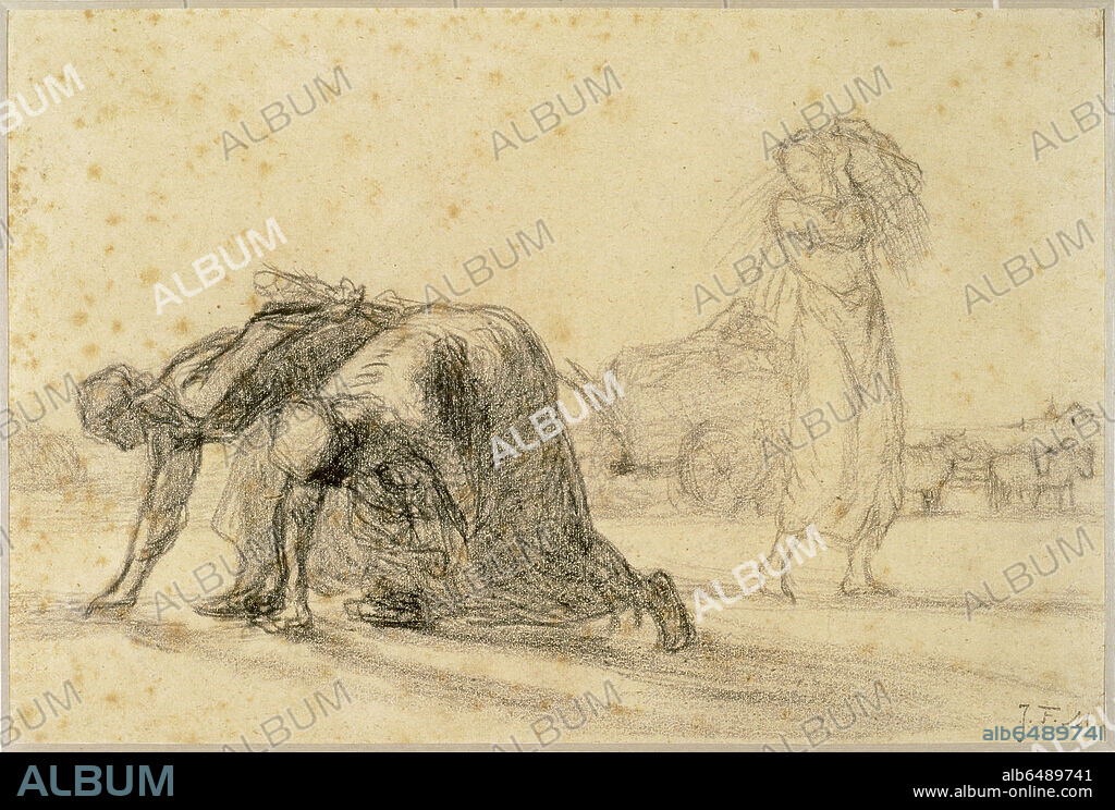 JEAN FRANÇOIS MILLET. Les glaneuses - The gleaners, before 1857. 
Chalk on paper, 29,5 x 44 cm.