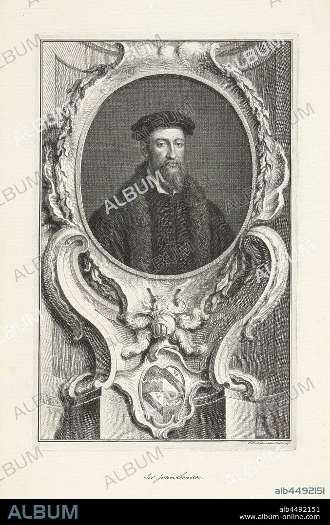 Portrait of Thomas Smith, Portrait of English diplomat Thomas Smith., Thomas Smith (1513-1577), Jacob Houbraken (mentioned on object), Amsterdam, 1743, paper, pen, h 372 mm × w 236 mm.