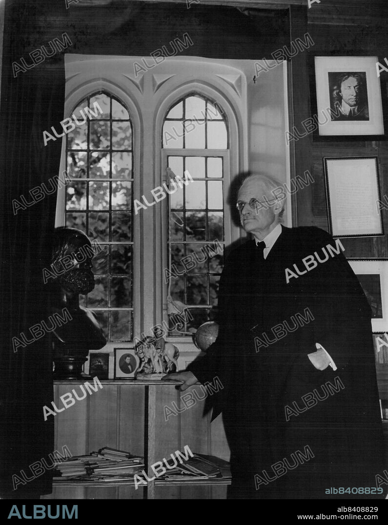 The Master Of Trinity College  At Trinity Lodge: Sir George M. Trevelyan by the window. In the corner a bust of Socrates, on the wall a portrait of Oliver Cromwell. March 28, 1947.