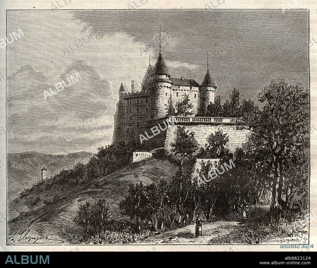 FRENCH SCHOOL (19TH CENTURY). Chateau de Mercues - Cahors - engraving in La France illustree: geography, history, statistical administration by V.A. Malt-Brown. 1884.