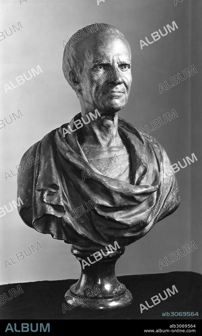 VOLTAIRE (1694-1778).French writer. Terra cotta sculpture by Jean Baptiste Pigalle, c1776.