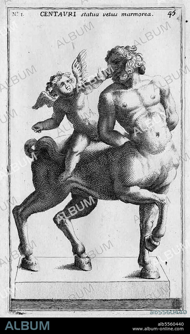 Ein Kentaur, Centaurus, Centauri, Zentaur, ein Mischwesen der griechischen Mythologie aus Pferd und Mensch, historisches Rom, Italien, digitale Reproduktion einer Originalvorlage aus dem 18. Jahrhundert, Originaldatum nicht bekannt.