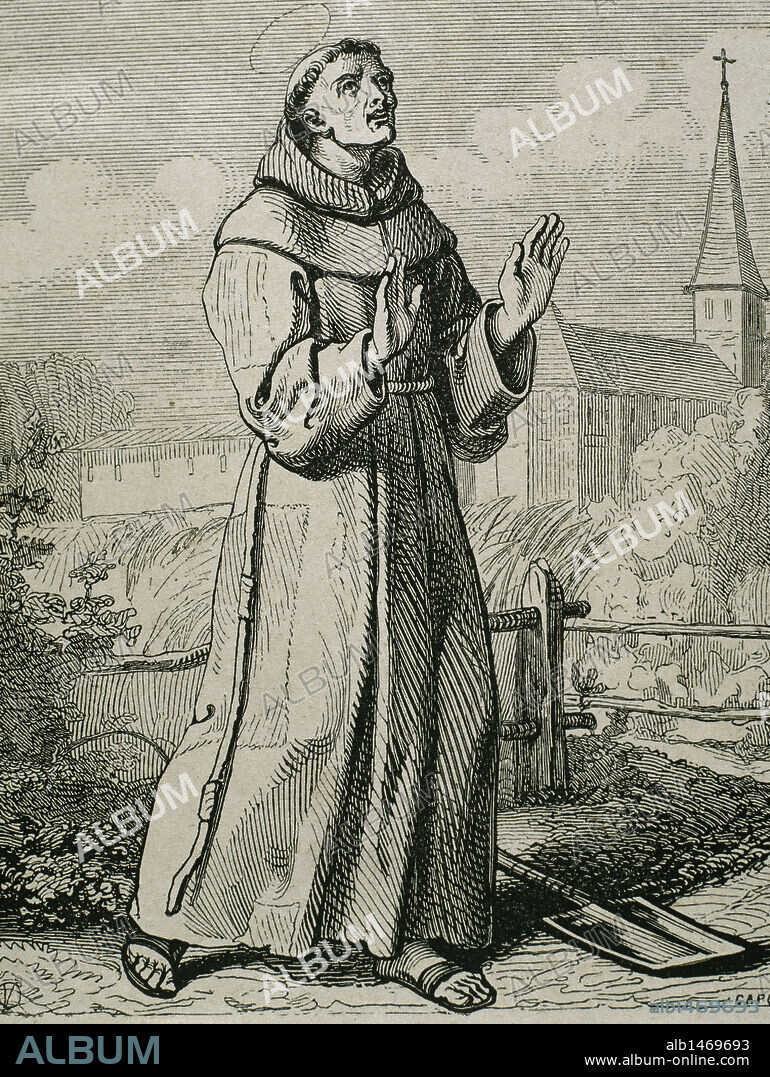 SAN PASCUAL BAILON (1540-1592). Fraile franciscano español. S. XVI. Grabado por Capuz.