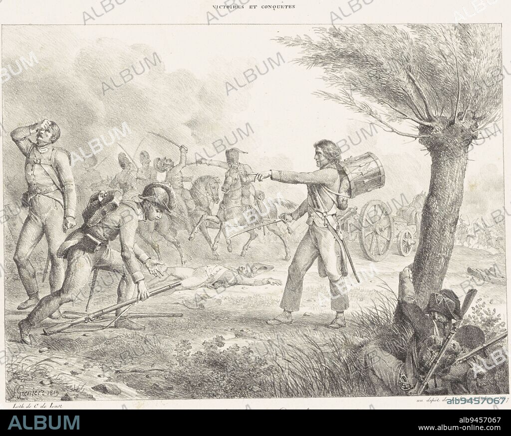 Heroism of French troops during fighting at Boxtel, 1794, Battle of Boxtel, 1794 Victoires et Conquetes Combat de Boxtel, 1794, print maker: François Grenier, (mentioned on object), printer: Charles Philibert de, Comte de Lasteyrie du Saillant, (mentioned on object), print maker: France, printer: Paris, 1819, paper, h 425 mm × w 577 mm.