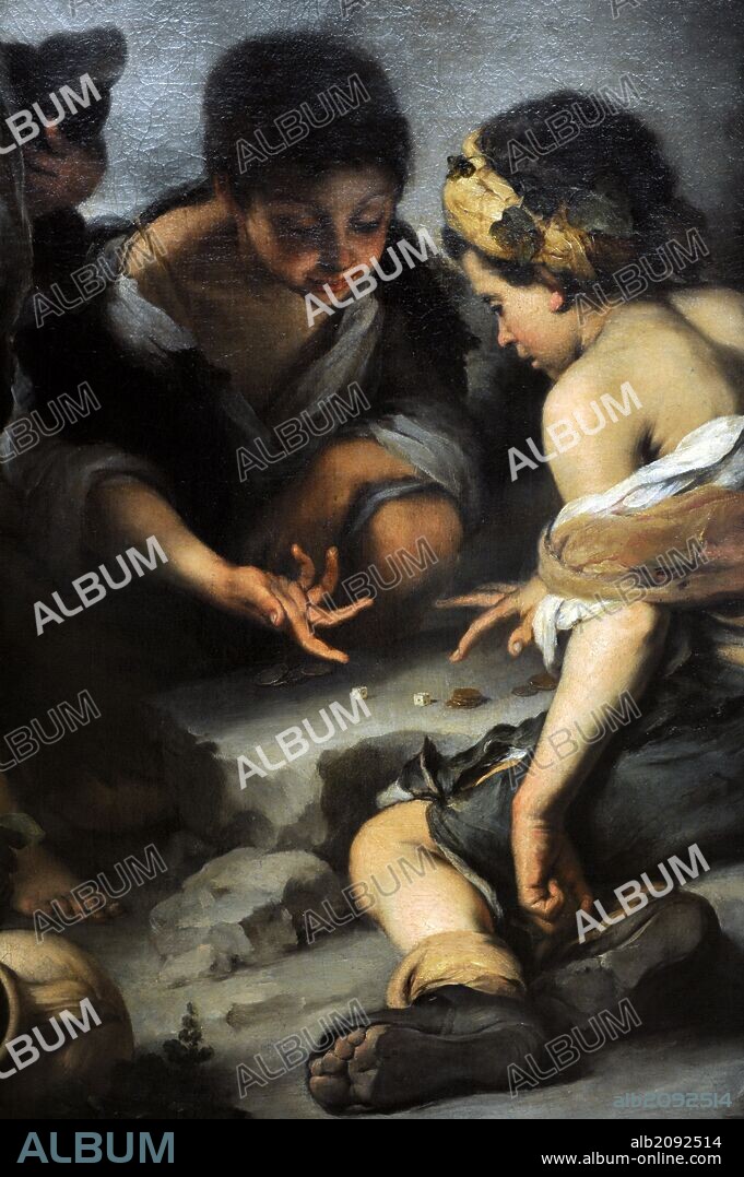 BARTOLOMÉ ESTEBAN MURILLO. ARTE BARROCO. ESPAÑA. Bartolomé Esteban Murillo 1617-1682). Pintor barroco español. "Niños jugando a los dados", hacia el 1665-1675. Oleo sobre lienzo. Detalle. Alte Pinakothek. Munich. Alemania.