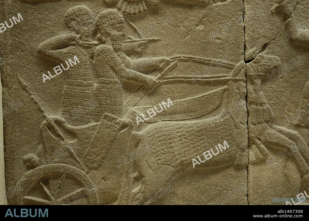 Relief depicting a lion's hunt. 750 BC. Basalt. Detail. From the Palace of Sakcegozu, Anatolia. Pergamon Museum. Berlin. Germany.