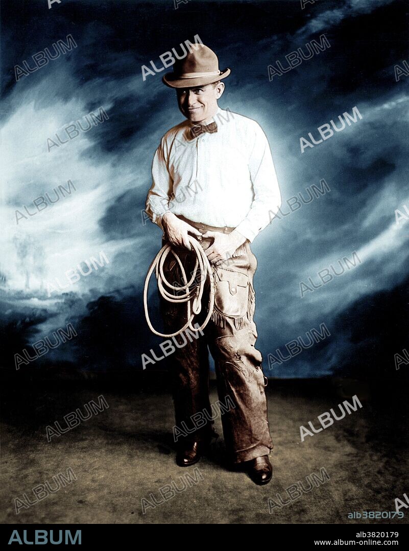 Rogers in a studio photograph, 1920. William Penn Adair "Will" Rogers (November 4, 1879 - August 15, 1935) was an American cowboy, vaudeville performer, humorist, social commentator and motion picture actor. Known as "Oklahoma's Favorite Son," Rogers was born to a prominent Cherokee Nation family in Indian Territory (now part of Oklahoma). His vaudeville rope act led to success in the Ziegfeld Follies, which in turn led to the first of his many movie contracts. His 1920s syndicated newspaper column and his radio appearances increased his visibility and popularity. Rogers crusaded for aviation expansion, and provided Americans with firsthand accounts of his world travels. His earthy anecdotes and folksy style allowed him to poke fun at gangsters, prohibition, politicians, government programs, and a host of other controversial topics in a way that was appreciated by a national audience, with no one offended. He traveled around the world three times, made 71 movies, and wrote more than 4,000 nationally syndicated newspaper columns. He was the leading political wit of the Progressive Era, and was the highest paid Hollywood movie star at the time. Rogers died in 1935, at the age of 55, with aviator Wiley Post, when their small airplane crashed in Alaska. His untimely death shocked and saddened the nation.