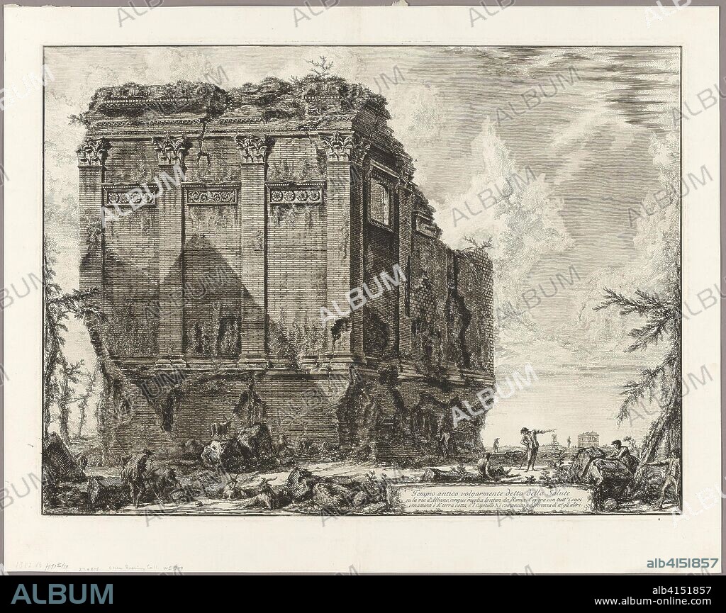 Ancient temple commonly called the Temple of Health on the Via d'Albano five miles outside Rome, from Views of Rome. Giovanni Battista Piranesi; Italian, 1720-1778. Date: 1763. Dimensions: 406 x 553 mm (image); 413 x 559 mm (plate); 490 x 620 mm (sheet). Etching on heavy ivory laid paper. Origin: Italy.