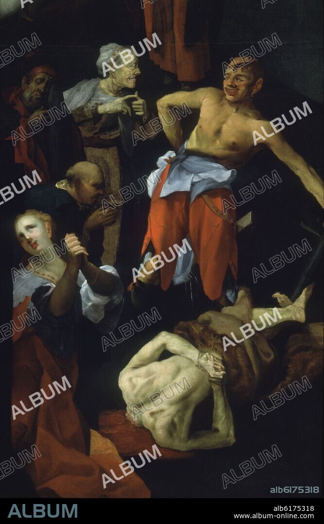 BARTHOLOMÄUS STROBEL EL JOVEN. DEGOLLACION DE SAN JUAN BAUTISTA Y BANQUETE DE HERODES - DETALLE DERECHO: CUERPO DEGOLLADO - 1630/1633 - NP 1940 - CONJUNTO 236010.