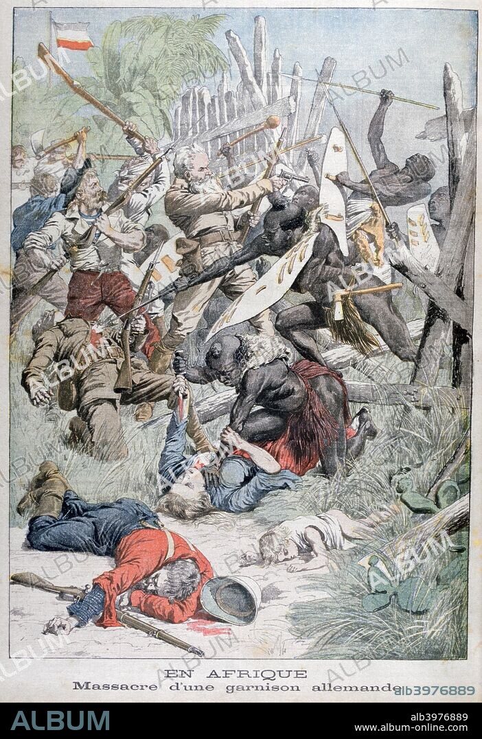 Massacre of a German Garrison in Damaraland, South-West Africa, 22nd November 1903. An illustration from Le Petit Journal, 22nd November 1903.