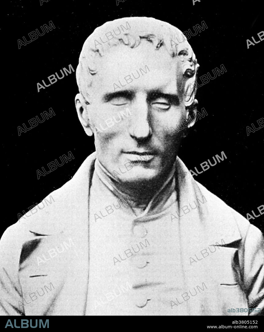 Photograph of a portrait bust of Louis Braille. The French educationist Louis Braille (1809-52) was the creator of braille, a system of raised dots that enables blind people to read and write. He was born near Paris, France, and became blind when he was aged 3. Braille studied at the Institution des Jeunes Aveugles (Institute for the young blind) from the age of 10 and became professor in 1826. He created braille in 1829. This system is based on combinations of 6 raised dots which can either represent individual letters or whole words. Braille is now used in music, mathematics and science, as well as for written languages.