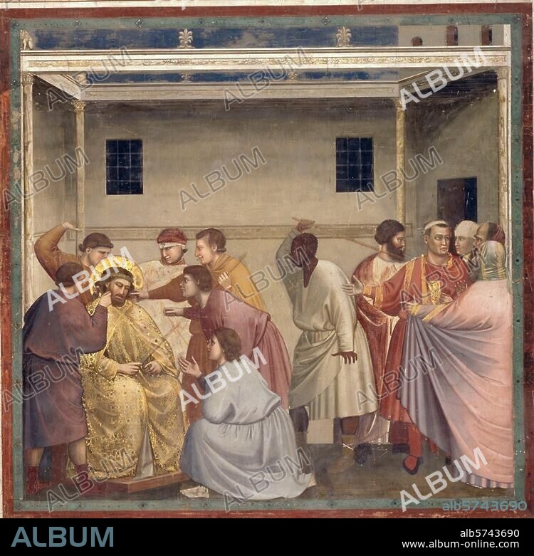 Giotto di Bondone um 1266-1337. "Geißelung Christi", um 1303/05. Fresko, ca. 185 × 200 cm. Aus dem Zyklus mit Szenen aus dem Leben Mariä und Christi. Padua, Arenakapelle (Cappella degli Scrovegni), rechte Wand, untere Reihe, 5. Bild.