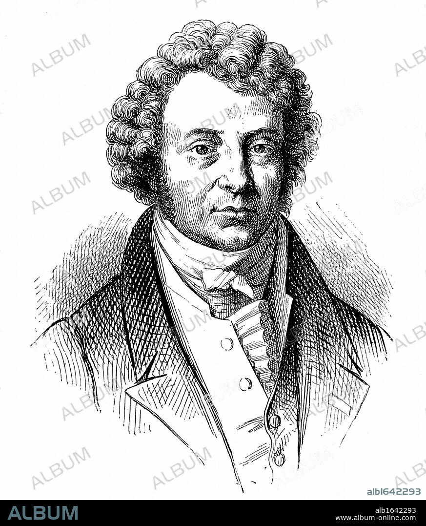 Andre Marie Ampere (1775-1826) French mathematician and physicist. Electrodynamics. 19th century portrait engraving.