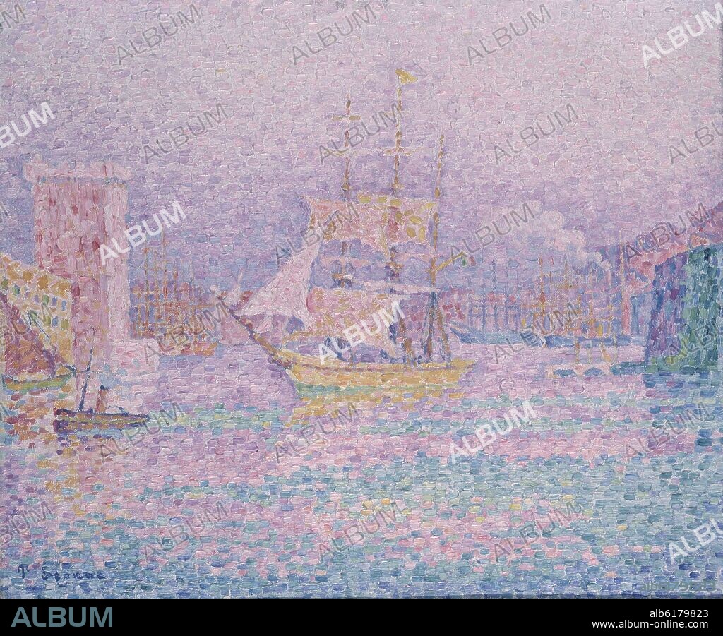 PAUL SIGNAC. EL PUERTO DE MARSELLA - 1906 - 46x55 - PUNTILLISMO - POSTIMPRESIONISMO FRANCES.