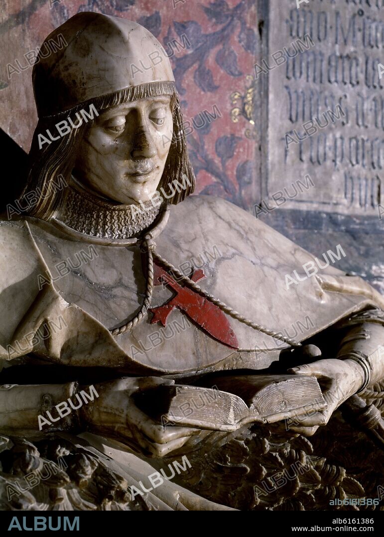 SEBASTIAN ALMONACID (1460-1526) ATRIBUIDA. CAPILLA DE LOS ARCE - SEPULCRO DEL DONCEL DON MARTIN VAZQUEZ DE ARCE - SIGLO XV - DETALLE - ESCULTURA GOTICA.