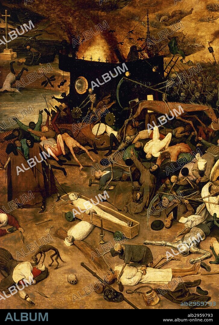 BRUEGEL, Pieter I, llamado "EL VIEJO" (Brueghel?, h.1525/1530-Bruselas,1569). Pintor y dibujante neerlandés, perteneciente a la ESCUELA FLAMENCA. "EL TRIUNFO DE LA MUERTE". Tabla (1,17 x 1,62 m). Detalle de la parte inferior central del cuadro. Museo del Prado. Madrid. España.