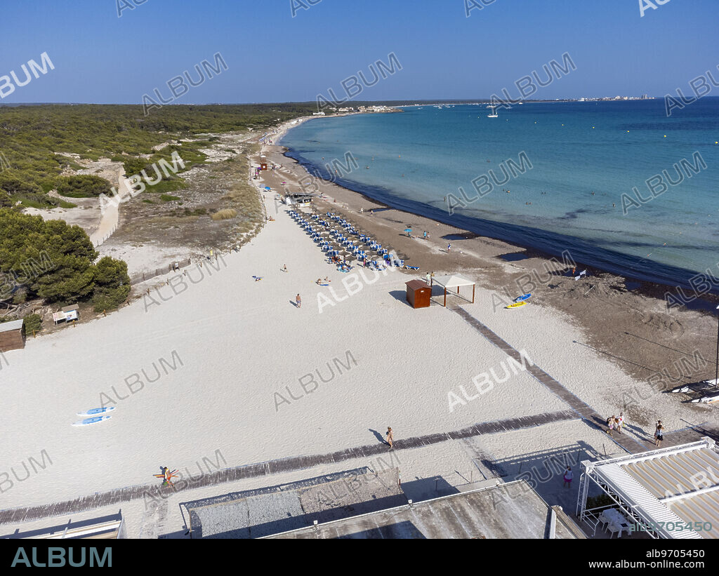 Sa Rapita beach aerial view, Campos, Majorca, Balearic Islands, Spain.
