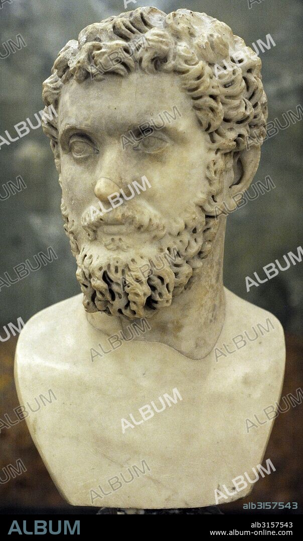 Septimio Severo (146-211). Emperador del Imperio romano de 193-211. De origen norteafricano. Fundador de la Dinastía de los Severos. Busto. Principos del siglo III D. C. Mármol. Museo del Hermitage (The State Hermitage Museum). San Petersburgo. Rusia.