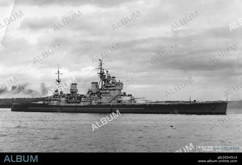 British battleship HMS 'King George V', Sydney, Australia, 1945. 'King George V' after arriving from Tokyo where she had been present at the surrender of Japan.