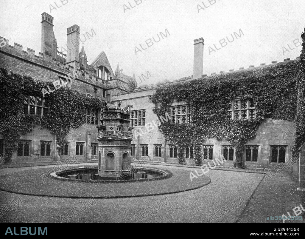 The Cloisters, Newstead Abbey, Nottinghamshire, 1924-1926. Newstead Abbey was the ancestral home of Lord Byron (1788-1824) who was a leading figure in the Romantic movement. The Abbey, near Nottingham, was originally an Augustinian priory. It was sold in 1817 to ease Byron's financial problems. A print from Hutchinson's Britain Beautiful, edited by Walter Hutchinson, volume III, 1924-1926.