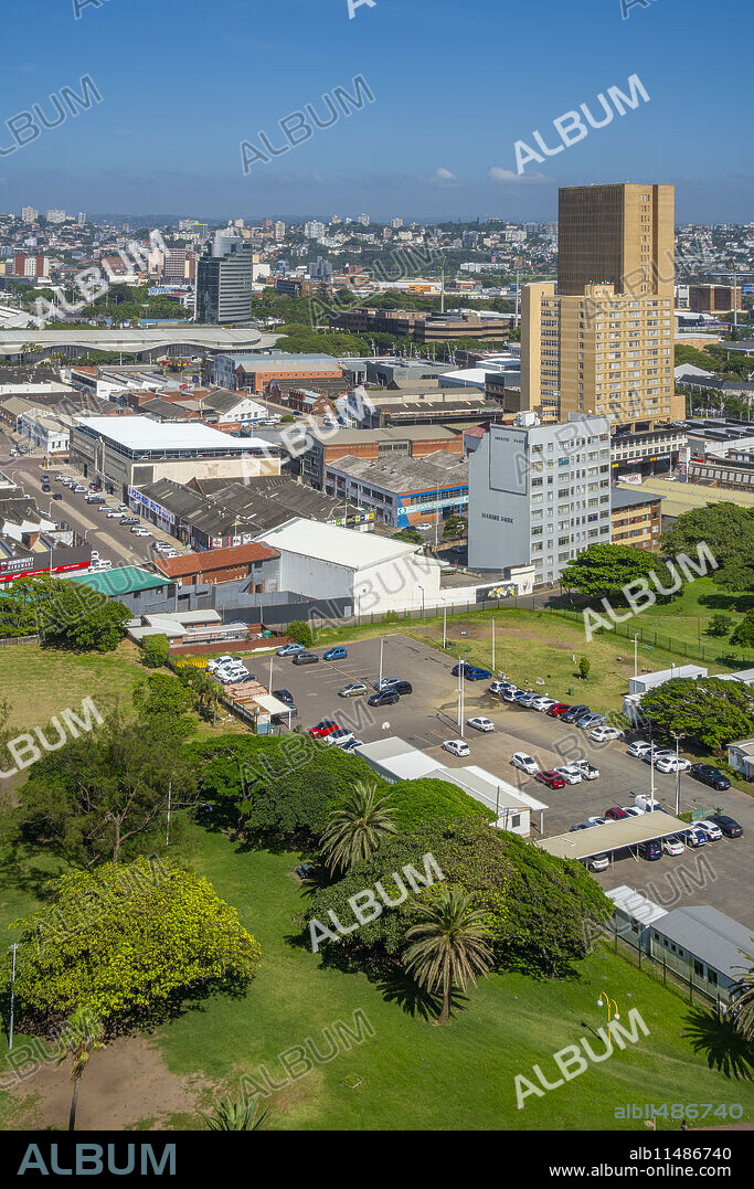 Elevated view of Durban city skyline, Durban, KwaZulu-Natal Province, South Africa, Africa.