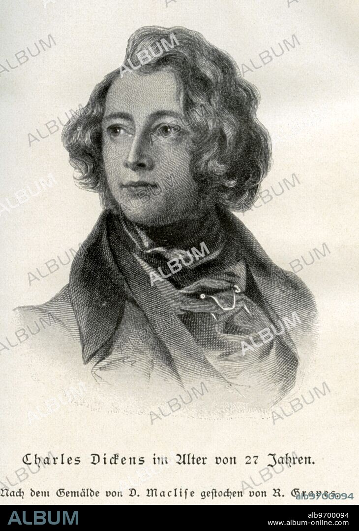 Europe, Great Britain, Porthsmouth, Charles Dickens, portrait, after a painting by D. Maclise, engraves by R. Graves, image from : David Copperfield , Max Hesses publishing house , Leipzig, 1909 .