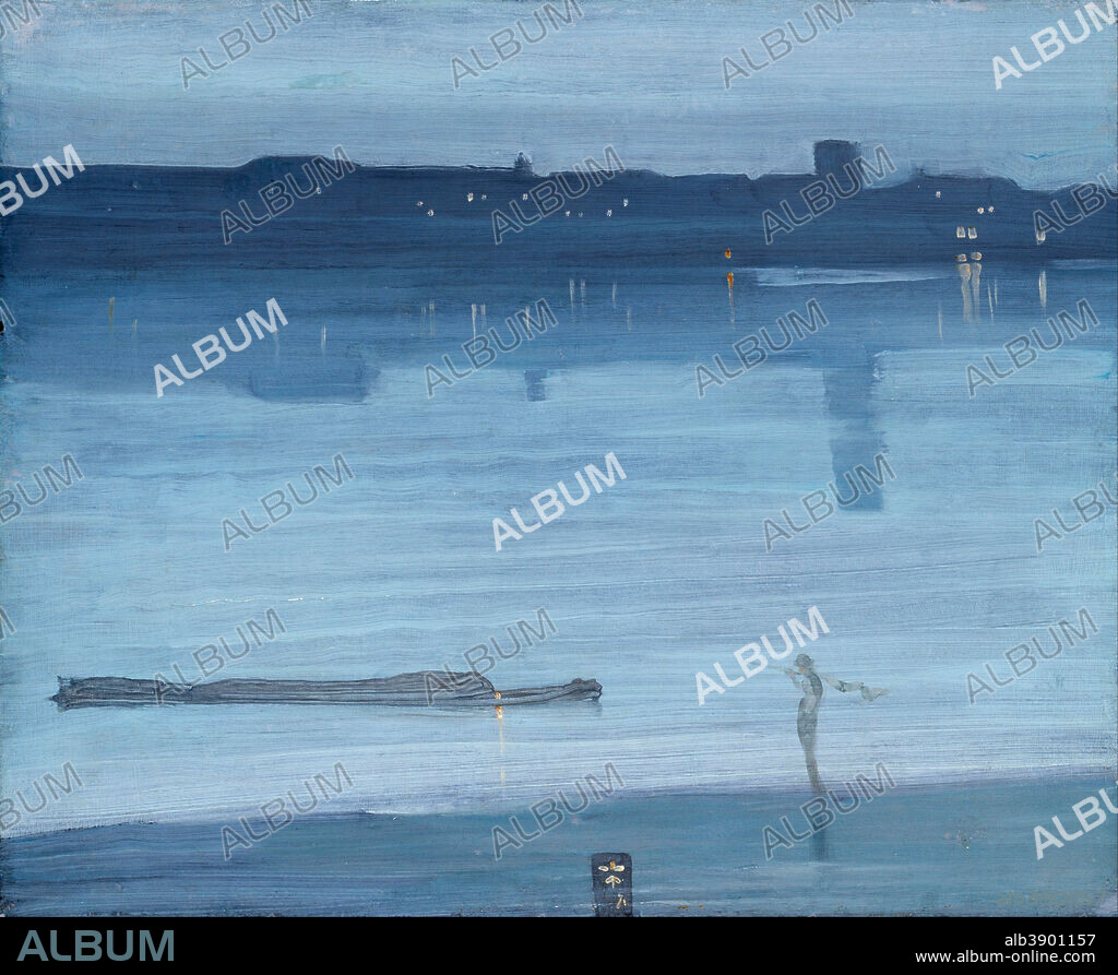 JAMES ABBOTT MCNEILL WHISTLER. Nocturne: Blue and Silver - Chelsea. Date/Period: 1871. Painting. Oil paint on wood. Width: 608 mm. Height: 502 mm.