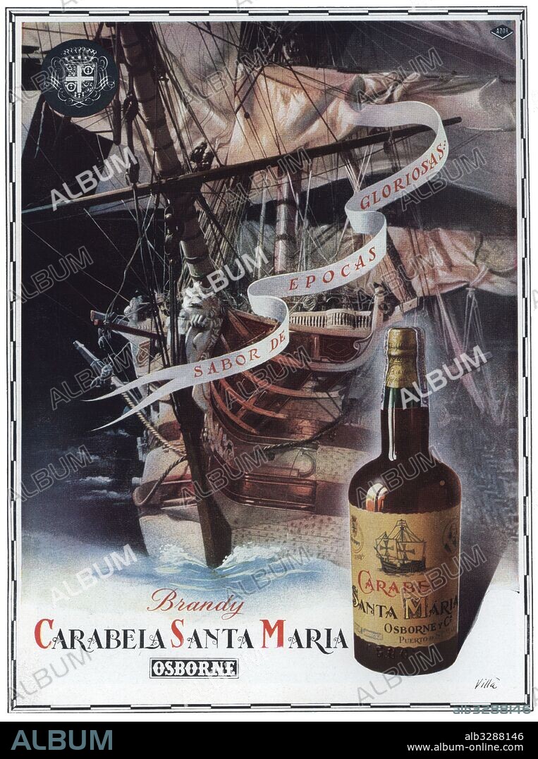 Publicidad. Brandy Carabela Santa María, de Bodegas Osborne. Año 1954.