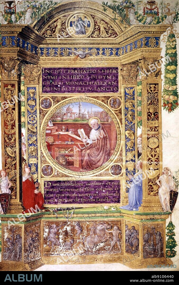 Insipit Page of De Spiritu Sancto showing St Jerome.