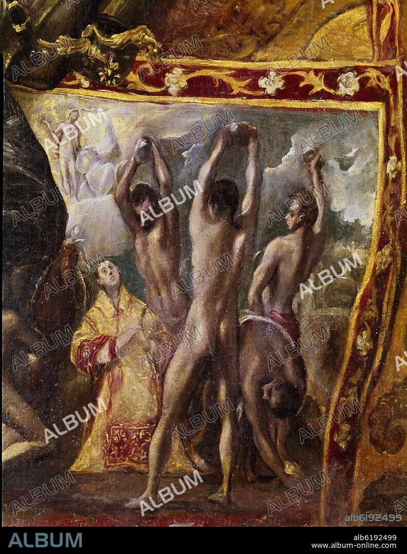 EL GRECO. EL ENTIERRO DEL CONDE ORGAZ - DETALLE DEL MARTIRIO DE SAN ESTEBAN - 1586/1588 - O/L - MANIERISMO ESPAÑOL - Conj nº 282.