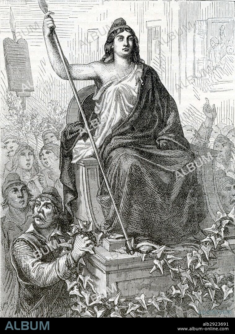 French Revolution- The Cult of the Supreme Being was a form of deism established in France by Maximilien Robespierre during the French Revolution.It was intended to become the state religion of the new French Republic. (illustration by Yan' Dargent 1824 - 1899).