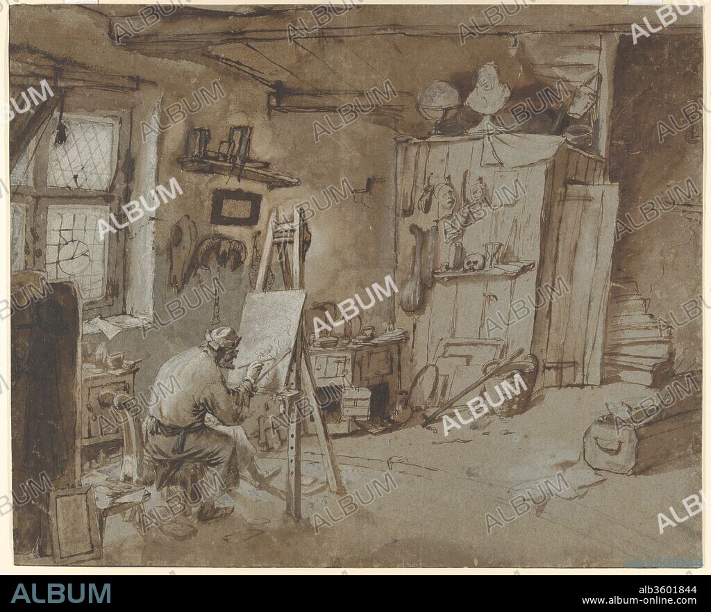 A Painter at Work in his Studio. Artist: Thomas Wijck (Dutch, Beverwijck, near Haarlem 1616?-1677 Haarlem). Dimensions: Sheet: 15 3/4 × 19 1/2 in. (40 × 49.6 cm). Date: mid 17th century.
