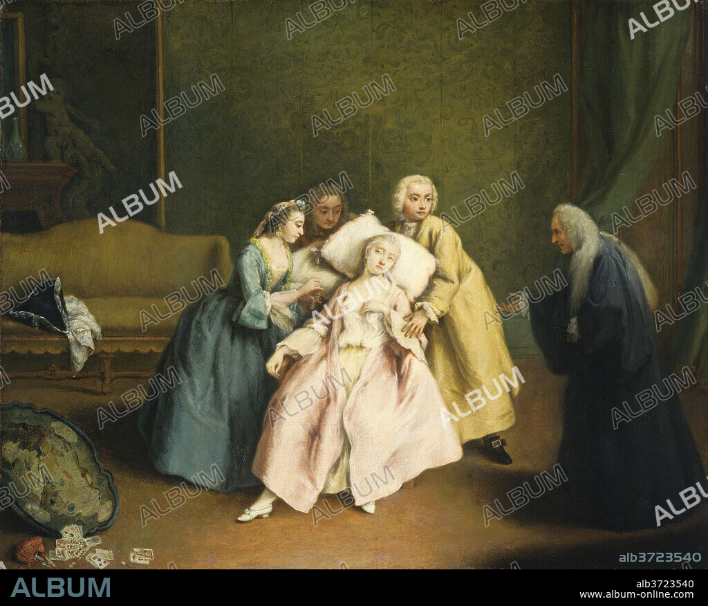 PIETRO LONGHI. The Faint. Dated: c. 1744. Dimensions: overall: 50 x 61.7 cm (19 11/16 x 24 5/16 in.). Medium: oil on canvas.