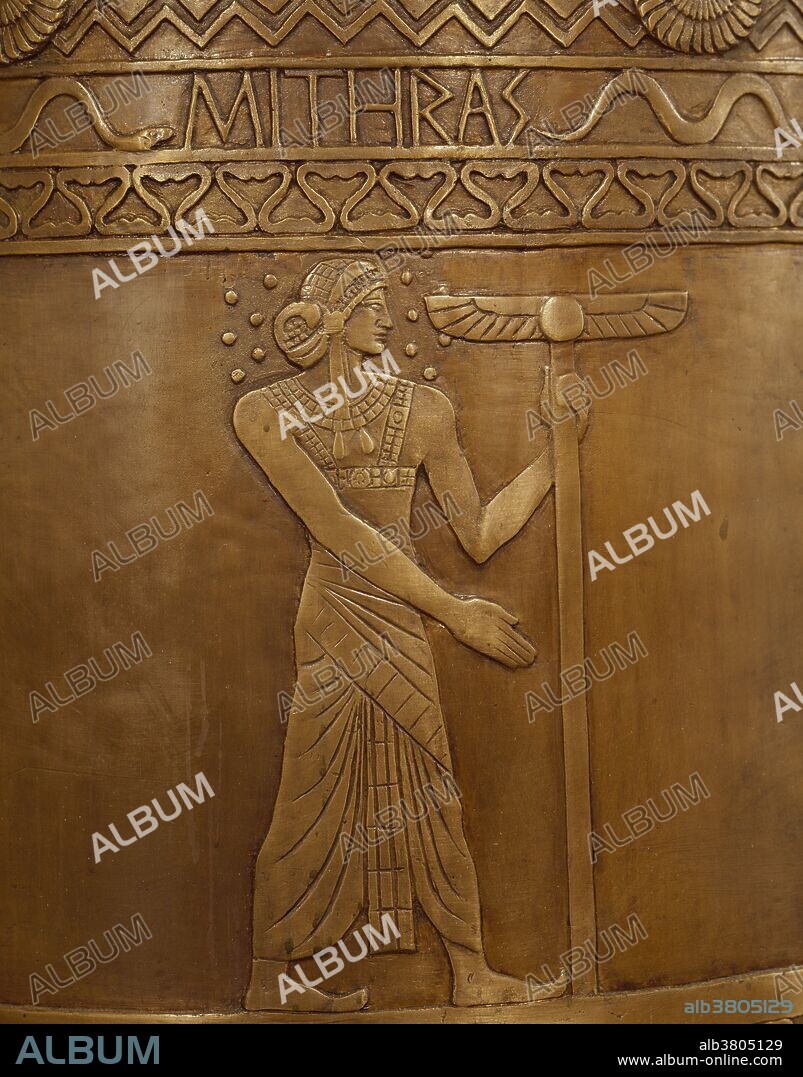 Mithra is the Zoroastrian divinity (yazata) of covenant and oath. He is also a judicial figure, an all-seeing protector of Truth. The Romans attributed their Mithraic Mysteries to Persian or Zoroastrian sources relating to Mithra. However, since the early 1970s the dominant scholarship has noted dissimilarities, and those mysteries are now qualified as a distinct Roman product. Like most other divinities, Mithra is not mentioned by name in the Gathas, the oldest texts of Zoroastrianism and generally attributed to Zoroaster himself. As the divinity of contract, Mithra is undeceivable, infallible, eternally watchful, and never-resting. He the protector of cattle, and guardian of the waters and ensures that those pastures receive enough of it. The Mithraic Mysteries were a mystery religion practiced in the Roman Empire from about the 1st to 4th centuries AD. The name of the Persian god Mithra, adapted into Greek as Mithras, was linked to a new and distinctive imagery. Numerous archeological finds, including meeting places, monuments, and artifacts, have contributed to modern knowledge about Mithraism throughout the Roman Empire. The iconic scenes of Mithras show him being born from a rock, slaughtering a bull, and sharing a banquet with the god Sol (the Sun).