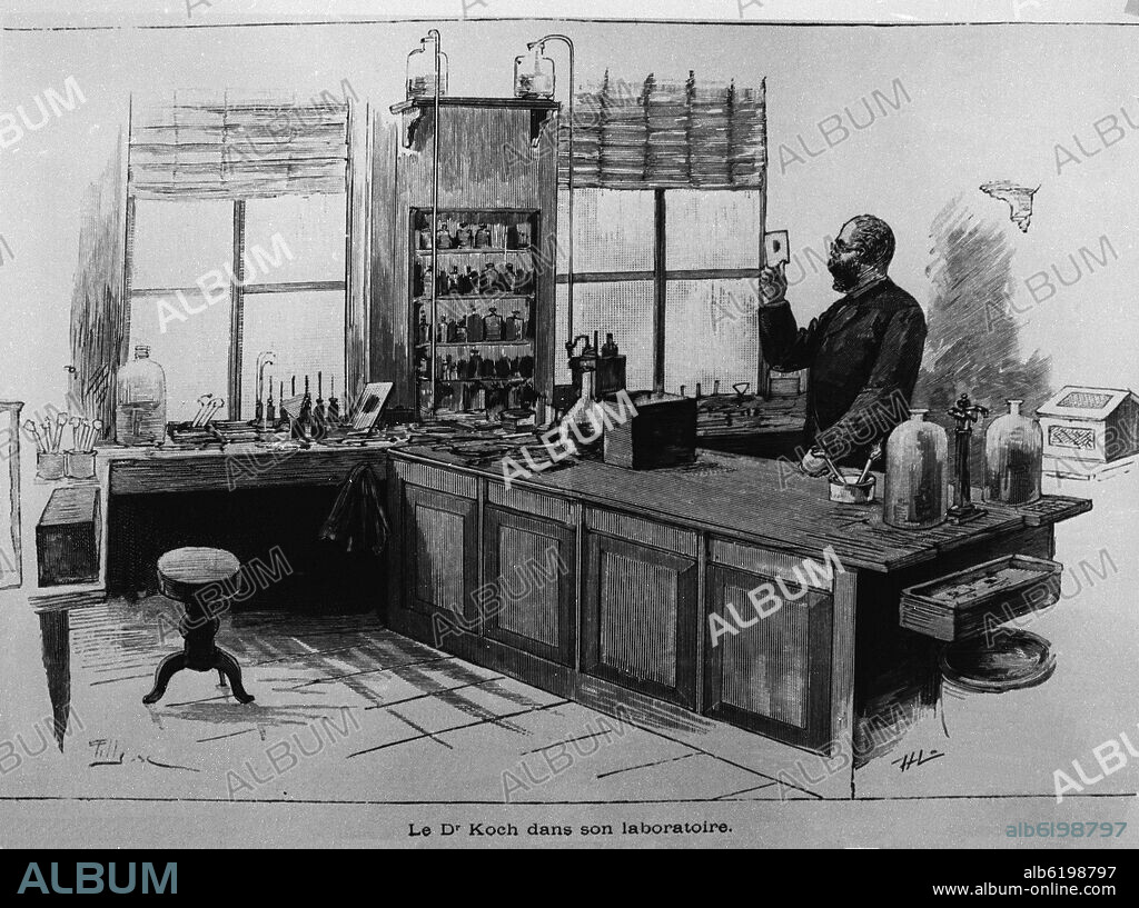 ROBERTO KOCH EN SU LABORATORIO (1843-1910) - MEDICO ALEMAN FAMOSO POR DESCUBRIR EL BACILO DE LA TUBERCULOSIS Y DEL COLERA.