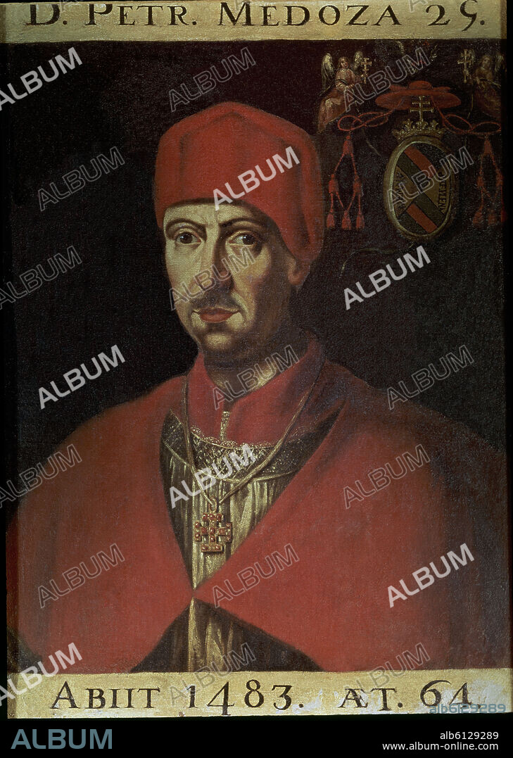 ANONIMO SIGLO XV. PEDRO GONZALEZ DE MENDOZA-POLITICO,MILITAR,CARDENAL, ARZOBISPO Y CONSEJERO DE LOS REYES CATOLICOS (1428-95) - OLEO DEL SIGLO XV.