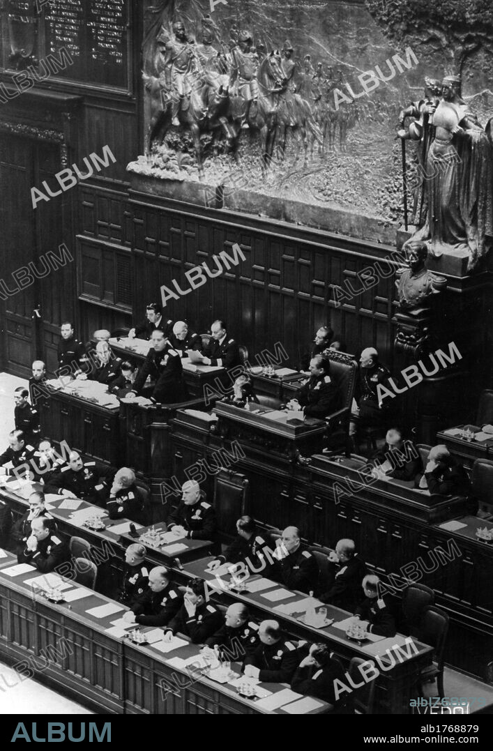 Galeazzo Ciano at the Chamber of Fasci and Corporations. Minister of Foreign Affairs Galeazzo Ciano speaking at the Chamber of Fasci and Corporations. Rome, 16th December 1939.
