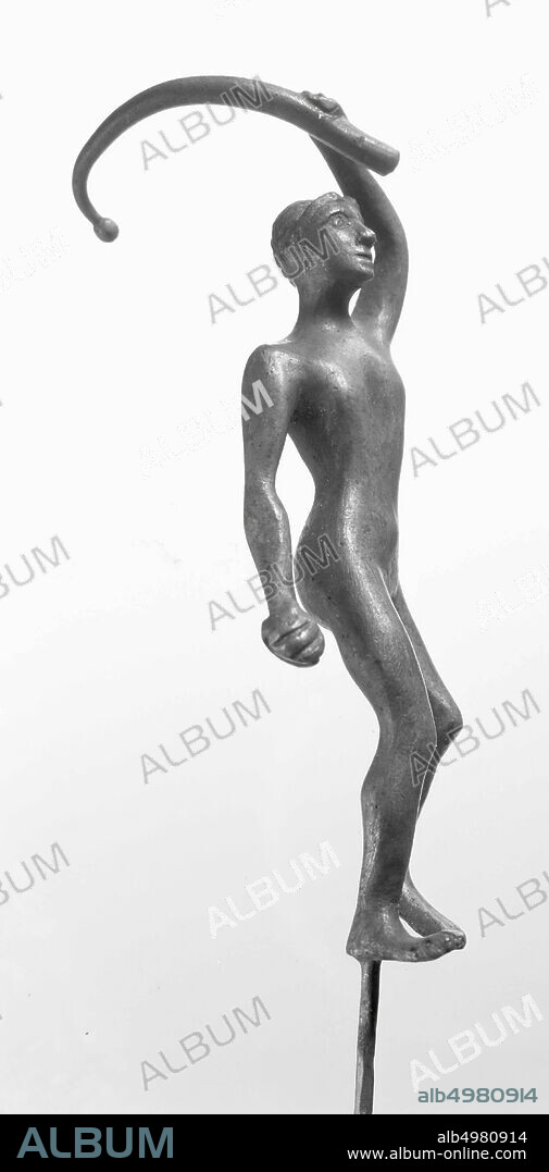 Bronze statuette of a naked man with a whip., figure, man, metal