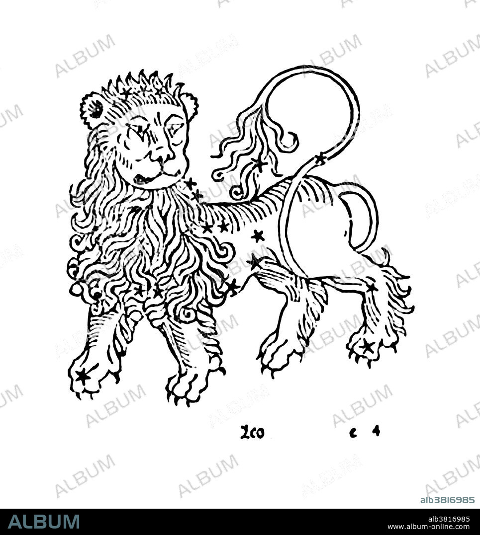 Leo is one of the constellations of the zodiac. Its name is Latin for lion. One of the 48 constellations described by the 2nd century astronomer Ptolemy, and it remains one of the 88 modern constellations defined by the International Astronomical Union. Leo was one of the earliest recognized constellations, with archaeological evidence that the Mesopotamians had a similar constellation as early as 4000 BC. Leo is the fifth astrological sign of the zodiac, originating from the constellation of Leo. The Sun transits this area on average between July 23 to August 22 each year. Poeticon astronomicon is a star atlas whose authorship is disputed. The work was originally attributed to the Roman historian Gaius Julius Hyginus (64 BC - AD 17). The Poeticon astronomicon was not formally published until 1482, by Erhard Ratdolt. He commissioned a series of woodcuts, but the relative positions of the stars bear little resemblance to the descriptions given by Hyginus in the text or the actual positions of the stars in the sky.