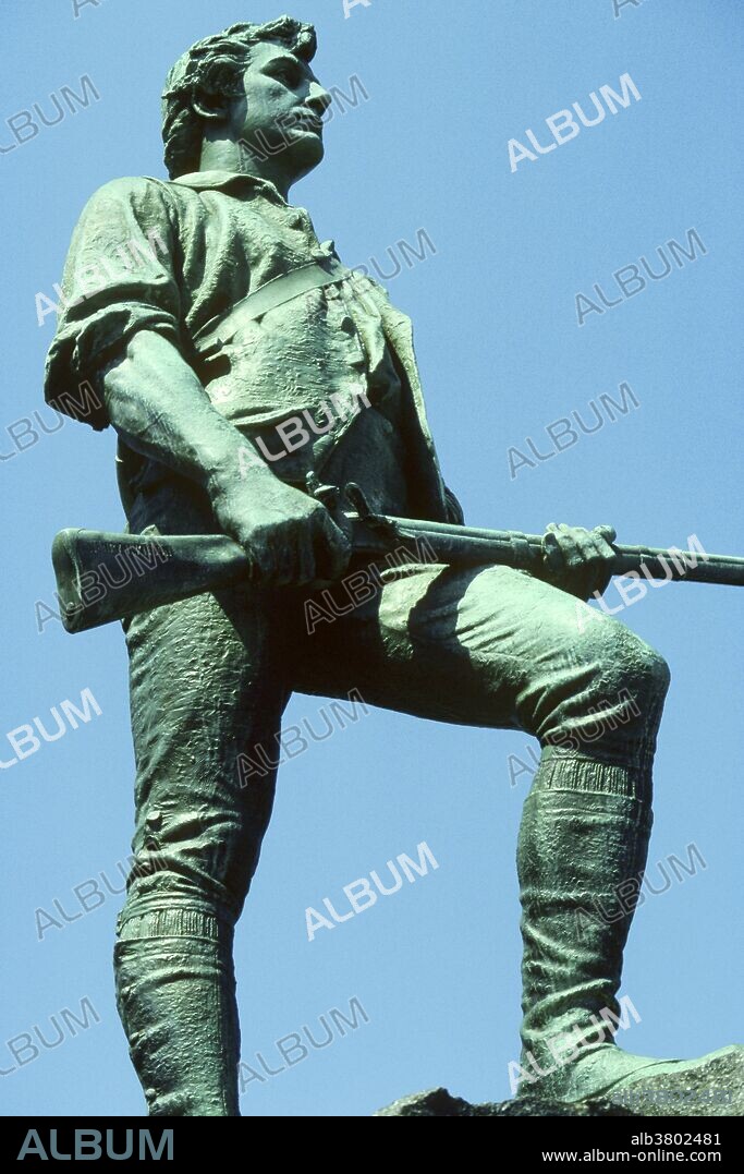 Minuteman statue in Lexington, Massachusetts. A minuteman was a man armed and ready to fight on a minute's notice in the time both leading up to and during the American Revolution.