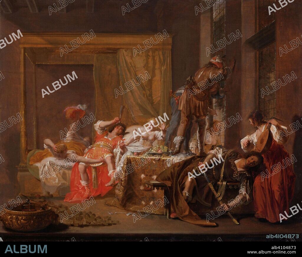 NICOLAES KNÜPFER (MENTIONED ON OBJECT). Scene from the Wedding of Messalina and Gaius Silius, possibly an episode from a Play (Brothel Scene). Dating: c. 1645 - c. 1655. Measurements: h 60 cm × w 74.5 cm; d 6.5 cm.