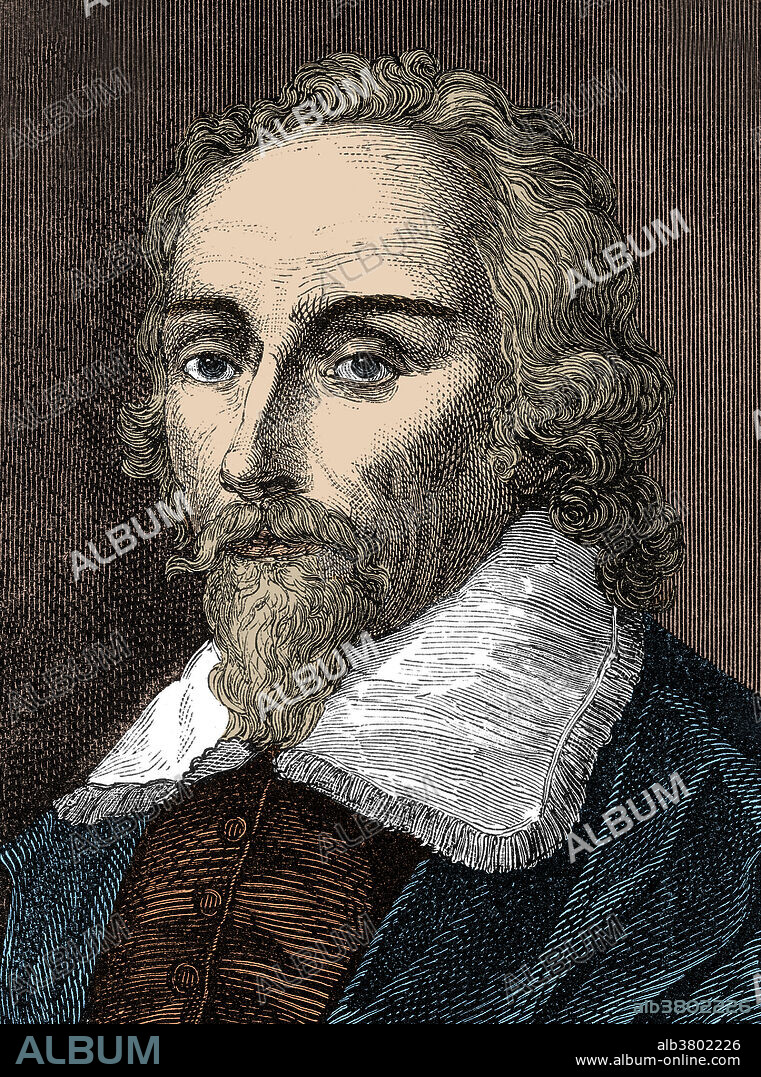 Colorized portrait of William Harvey (April 11, 1578 - June 3, 1657) was an English physician. Harvey was the first person to accurately determine how the heart circulated blood throughout human and animal bodies and was also the first to posit the theory that humans and other mammals reproduced when an egg was fertilized by sperm. His work De Motu Cordis (full title: Exercitatio Anatomica de Motu Cordis et Sanguinis in Animalibus, An Anatomical Exercise on the Motion of the Heart and Blood in Animals) remains a milestone in science. He died in 1657 at the age of 79.
