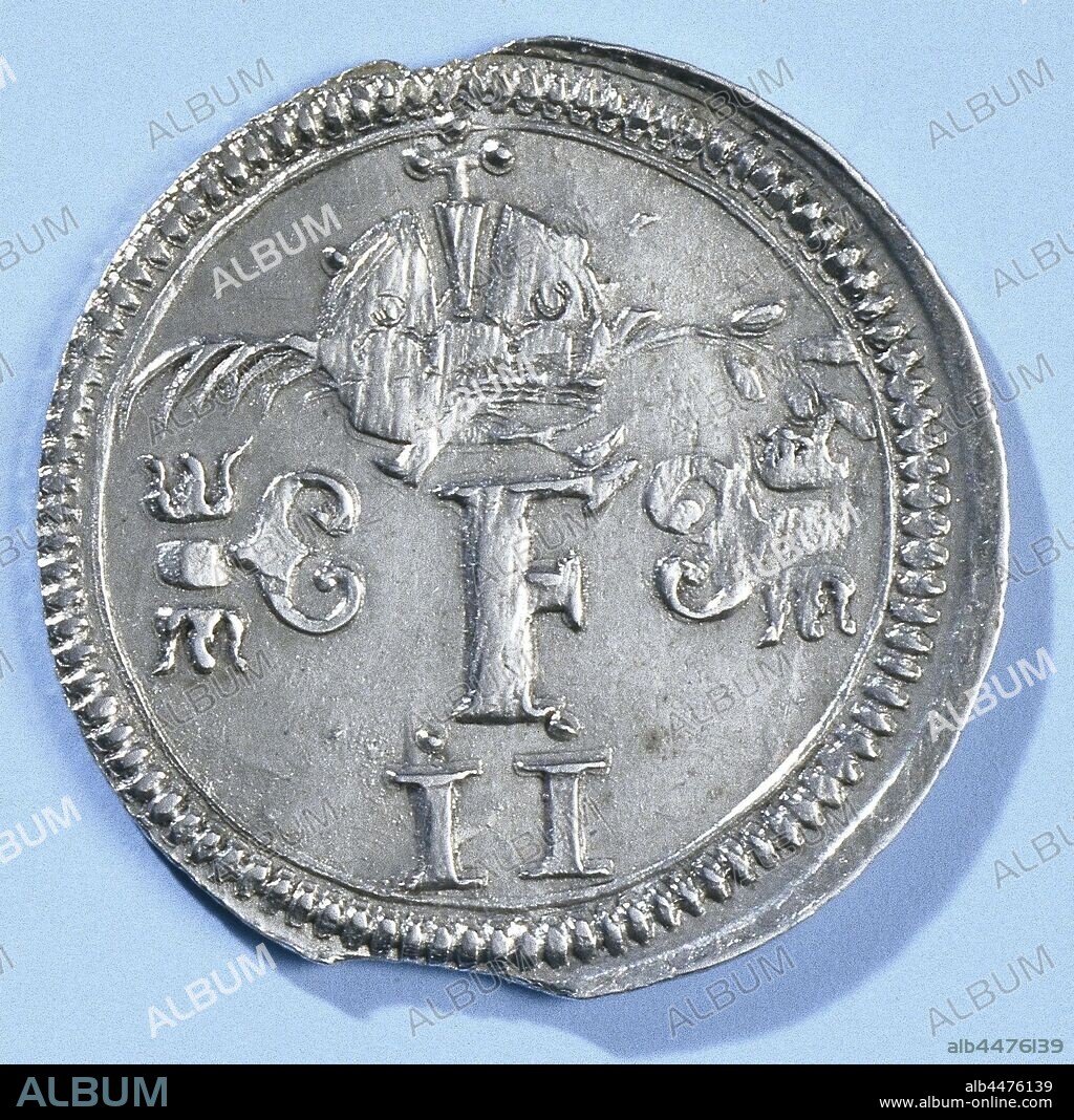 Coronation of Ferdinand II as German Emperor in Frankfurt, Silver Medal. Front: crown above inscription F II. Reverse: crown over inscription., Frankfurt am Main, Ferdinand II (German emperor), anonymous, 1619, silver (metal), striking (metalworking), d 1.7 cm × w 16 gr.