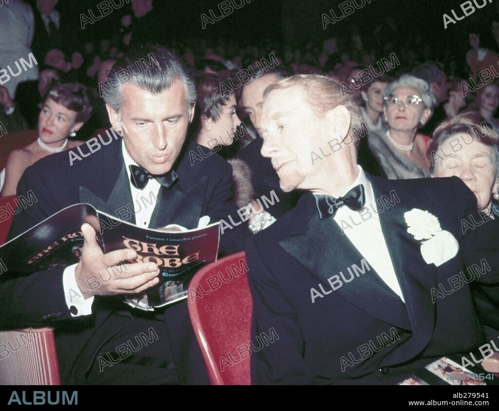 CLIFTON WEBB and STEWART GRANGER in THE ROBE, 1953, directed by HENRY KOSTER. Copyright 20TH CENTURY FOX.