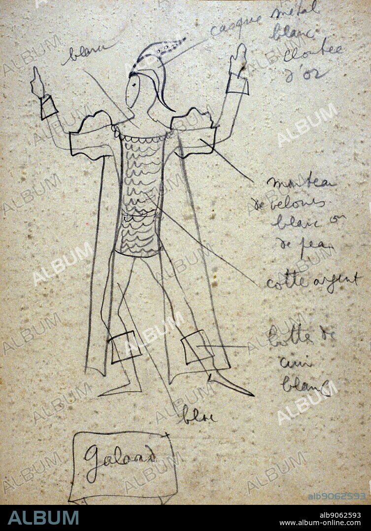 Les Chevaliers de la Table ronde 1937. sketch for 'The Knights of the Round Table', a play by Jean Cocteau, highlights many negative aspects in Merlin,.
