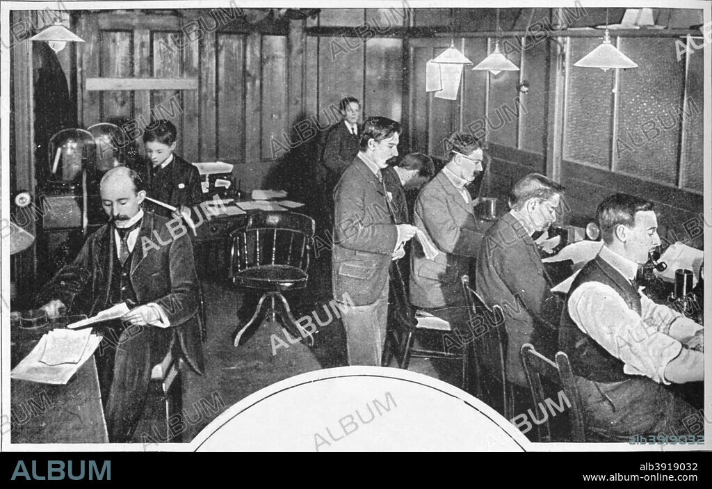 Tape and telegraph room of the Daily Express newspaper, London, c1900 (1903). From Living London, Vol. II, by George R. Sims. [Cassell and Company, Limited, London, Paris, New York & Melbourne, 1903].