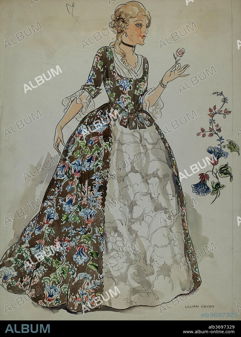 LILLIAN CAUSEY. Dress. Dated: c. 1936. Dimensions: overall: 35.7 x 26.7 cm (14 1/16 x 10 1/2 in.). Medium: watercolor and graphite on paper.